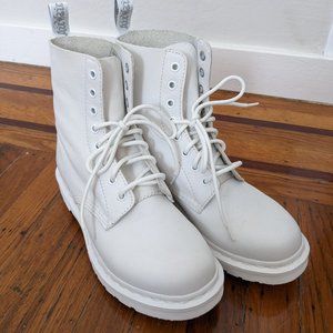 Dr. Martens Mono White Lace Up Leather Boots